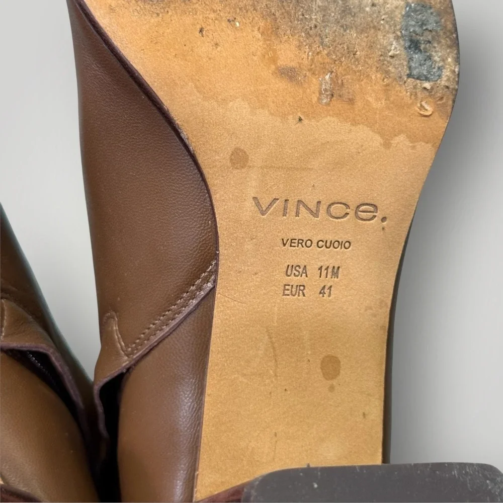 Vince‎ Maggie Brown Leather Square Toe Block Heel Ankle Boots Size 11M EUR 41